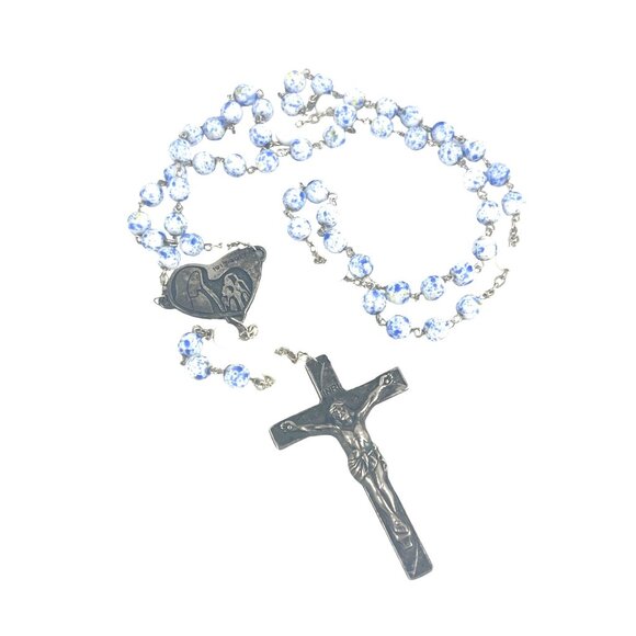 Vintage Fatima Blue & White Rosary Beads With Crucifix - Picture 7 of 7
